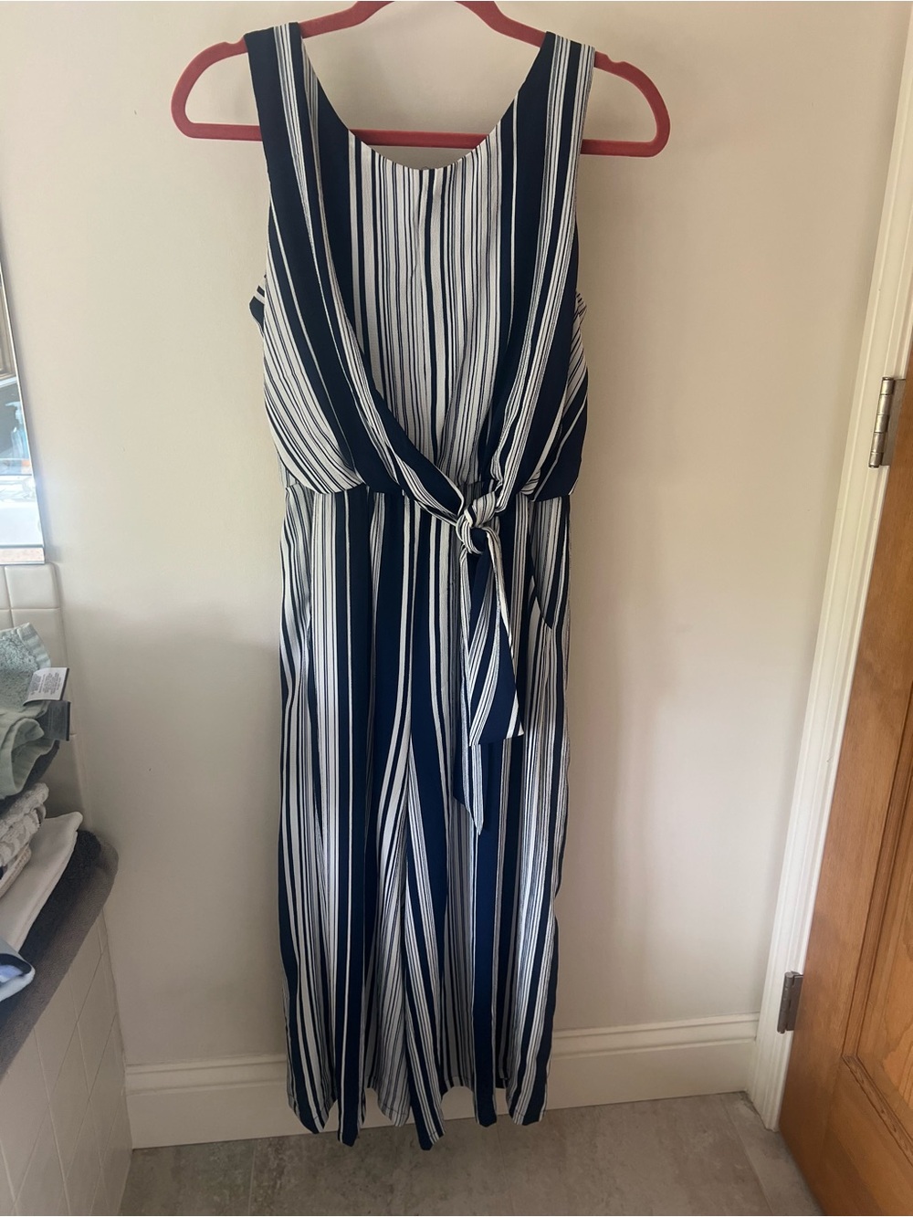 Luxology Navy and White Striped Jumpsuit